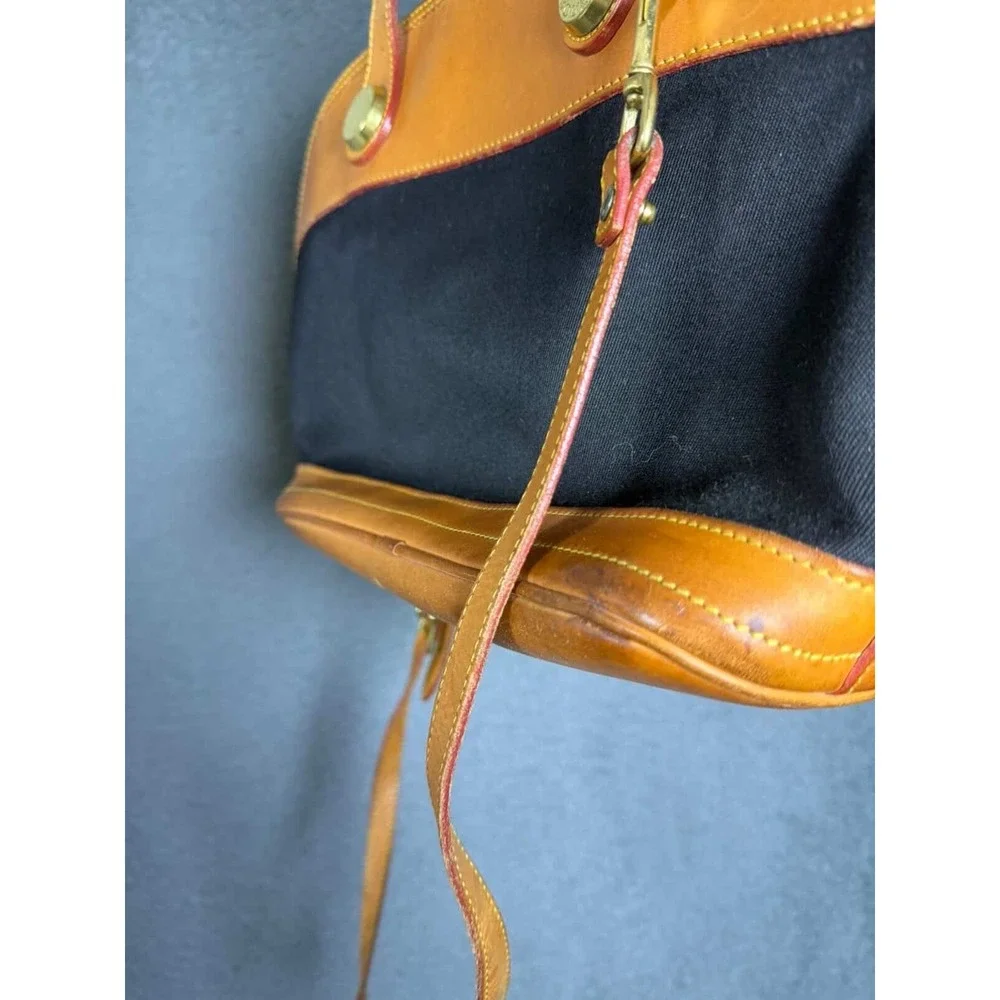 Dooney & Bourke Vintage Canvas Leather Satchel Crossbody Bag Black Tan USA‎ Made